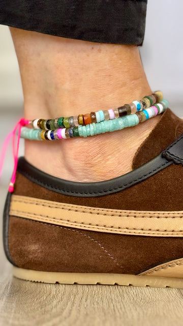 Multi-Color Gemstone Anklet