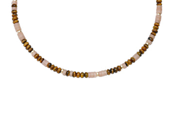 Agate, Tiger's Eye, and 14k Gold Beaded Necklace