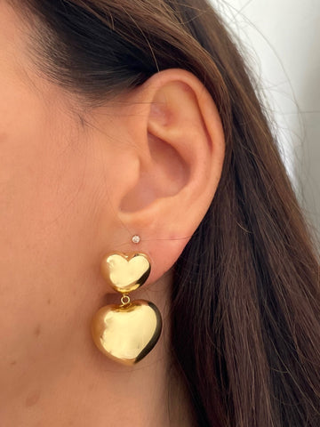 Domed Double Puff Heart Earrings