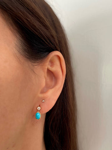 Diamond and Turquoise Dangle Stud Earrings