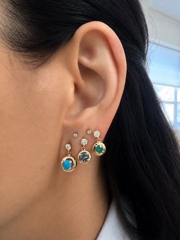 Emerald and Diamond Cloud Drop Stud Earrings