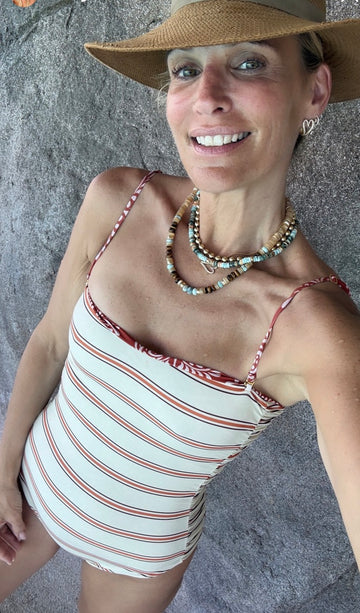 Mother of Pearl, Tiger's Eye, Larimar, 14k Gold Beaded Necklace