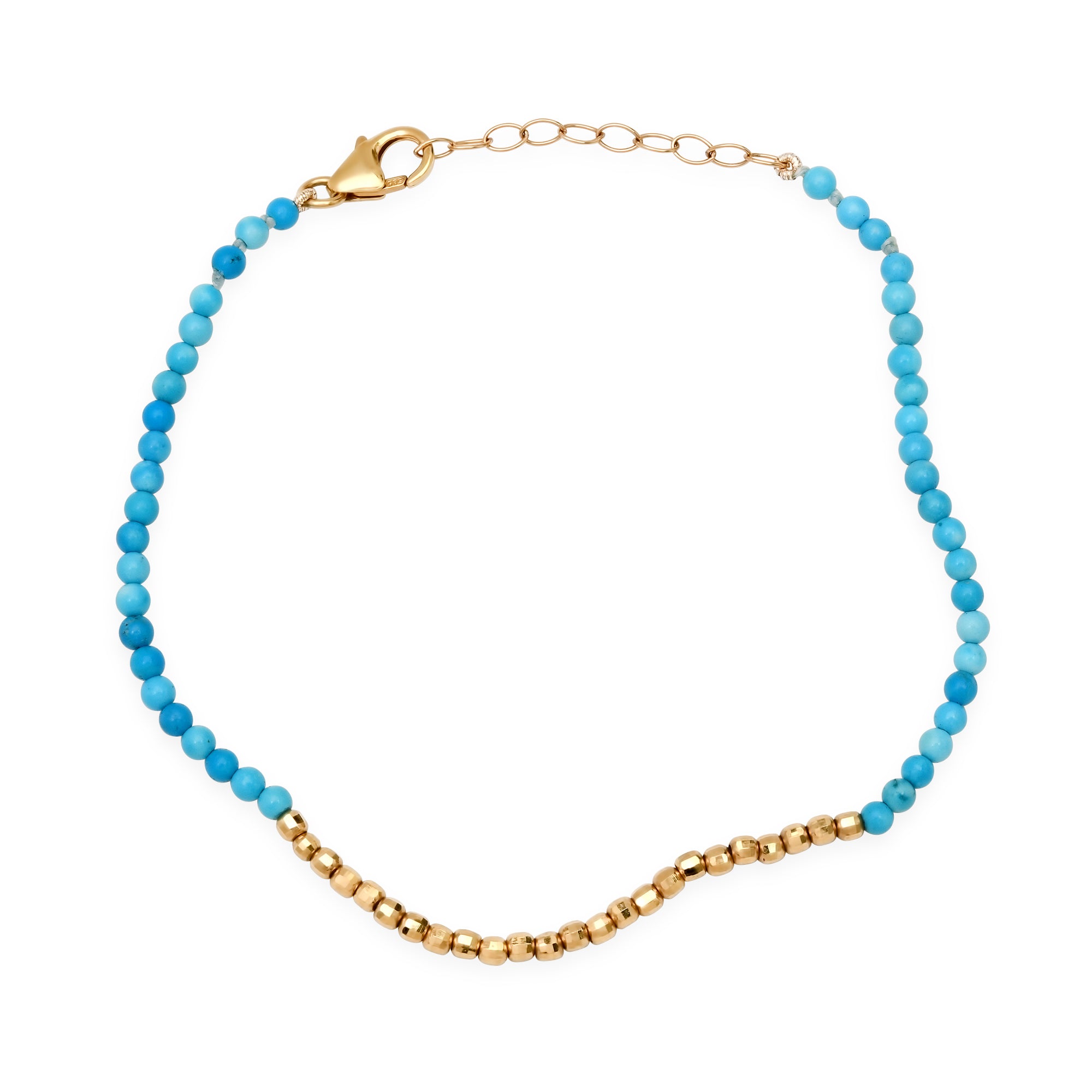 Turquoise and Yellow Gold Beaded Anklet