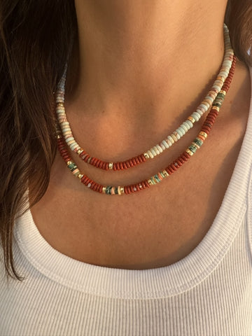 Rainbow Jasper, Spiny Oyster Turquoise, 14k Gold Beaded Necklace