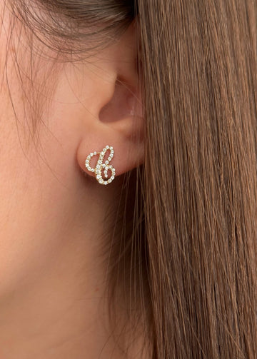 Mini Diamond Script Initial Stud Earring
