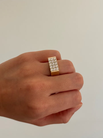 3 Row Diamond Rectangle Ring