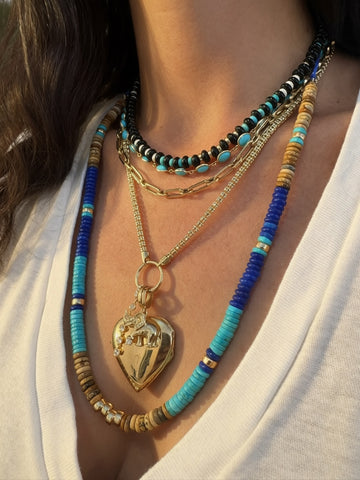 Picture Jasper, Turquoise, Jade, and 14k Gold Beaded Necklace