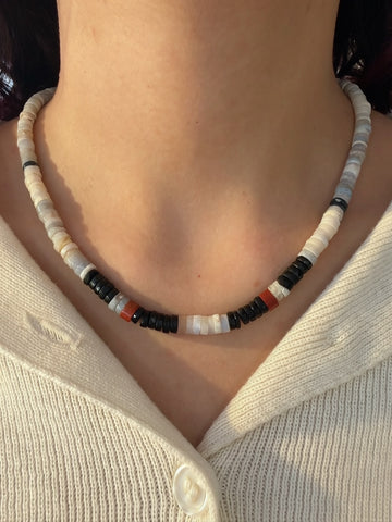 Australian Opal Heishi, Black Agate, and Jasper Beaded Necklace