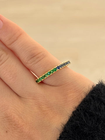 Emerald and Sapphire Square Ring