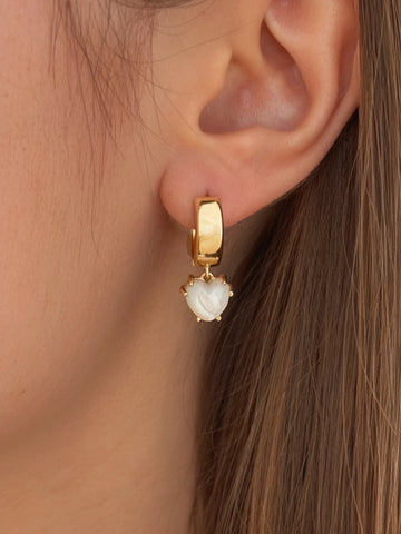 Pearl Heart Huggie Earrings