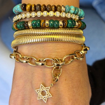 #1 Malachite, Tiger's Eye, and 14k Gold Beaded Bracelet