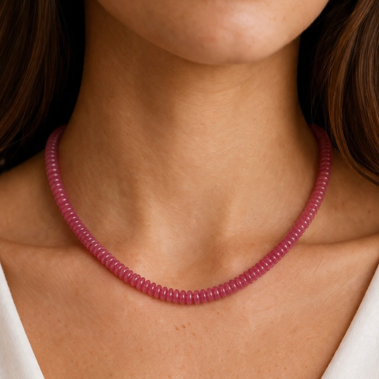 Pink Jade Heishi Beaded Necklace