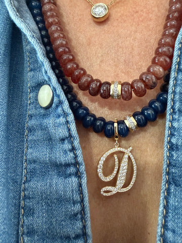8mm Chocolate Quartz and 14k Gold and Diamond Beaded Necklace
