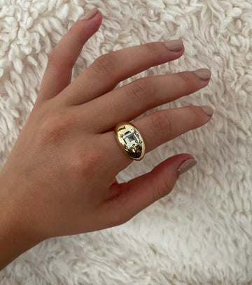 Princess Cut Aquamarine Domed Ring