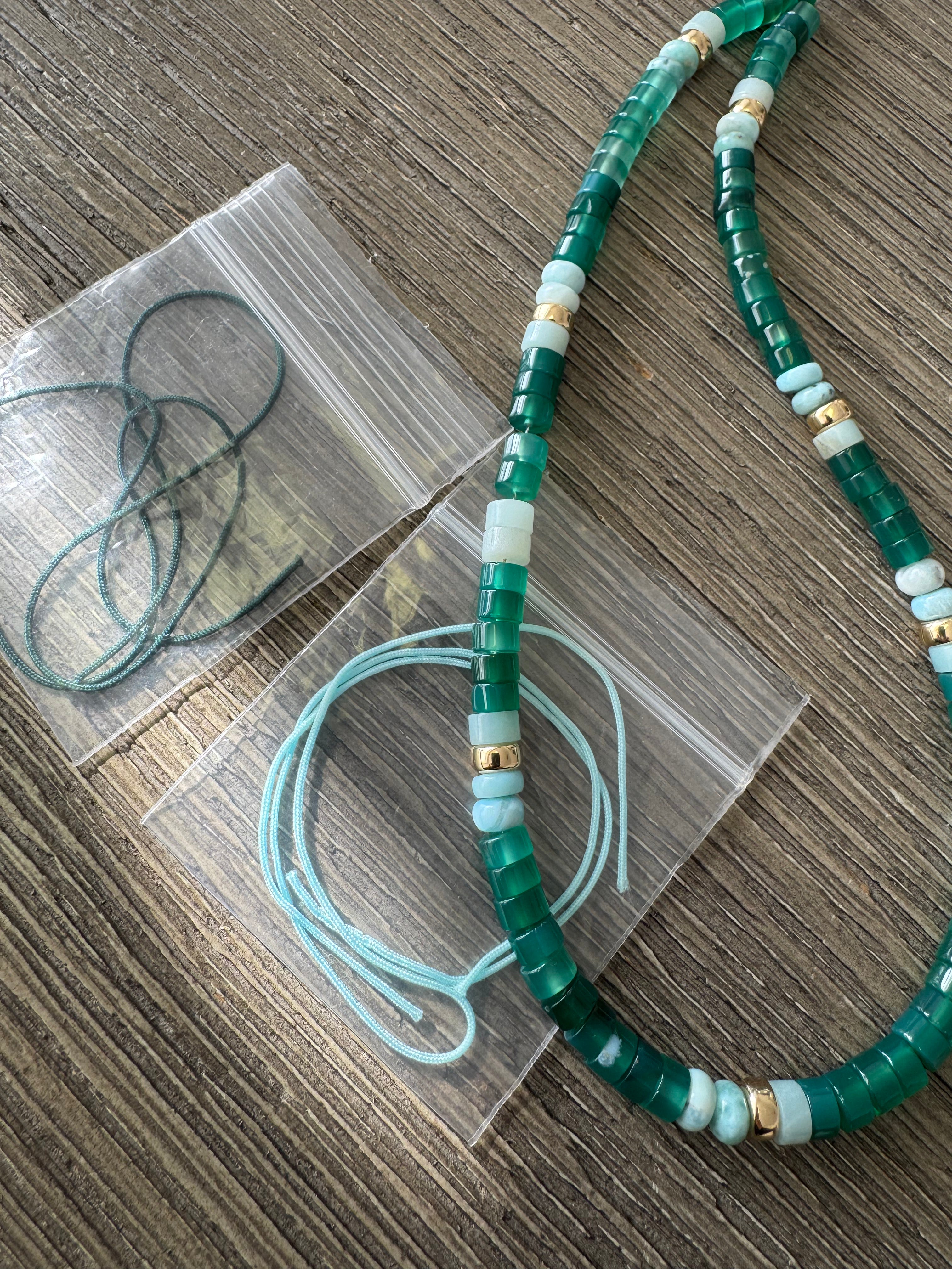 Green Agate and Larima Beaded Necklaces