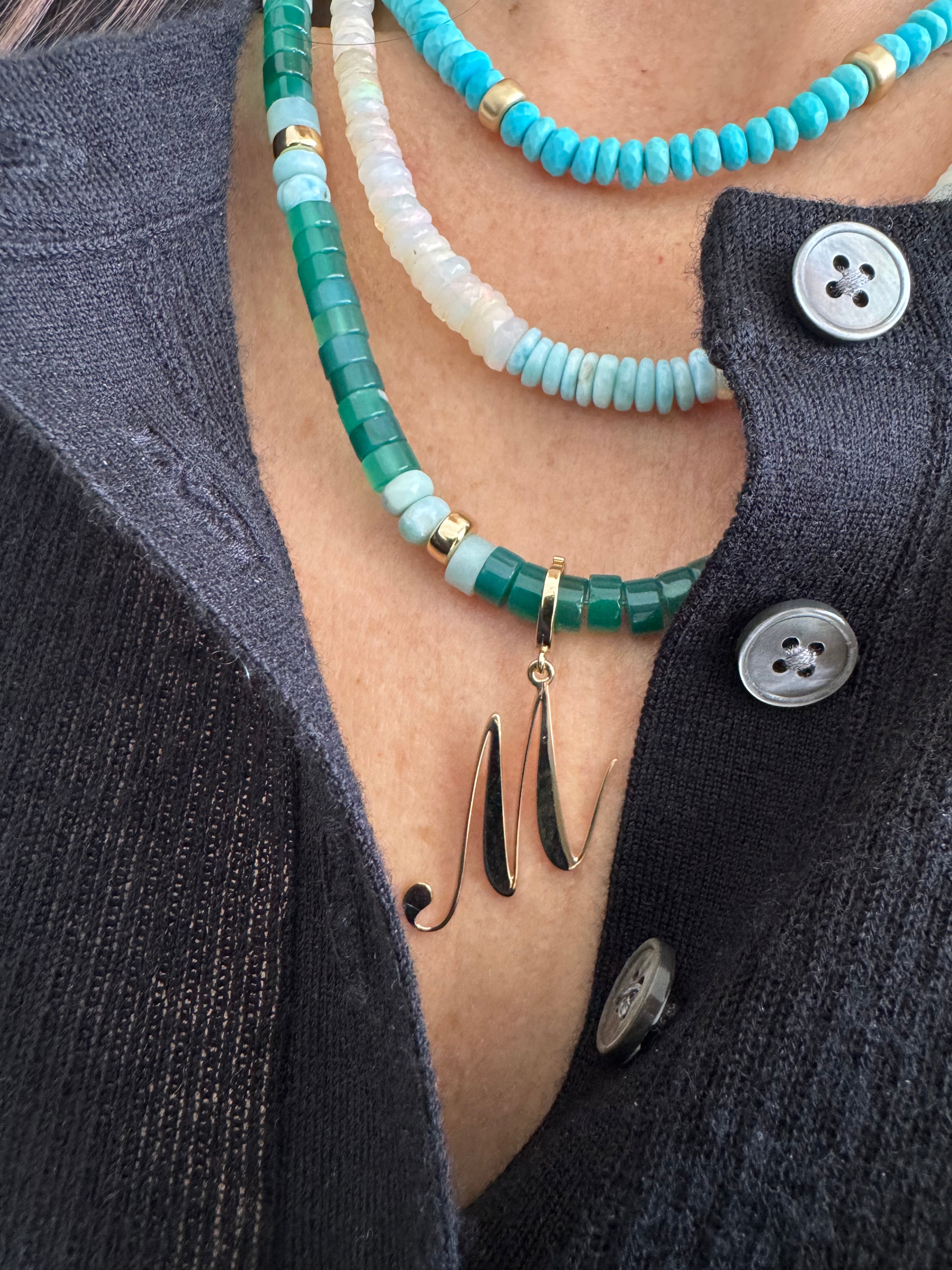 Green Agate and Larima Beaded Necklaces
