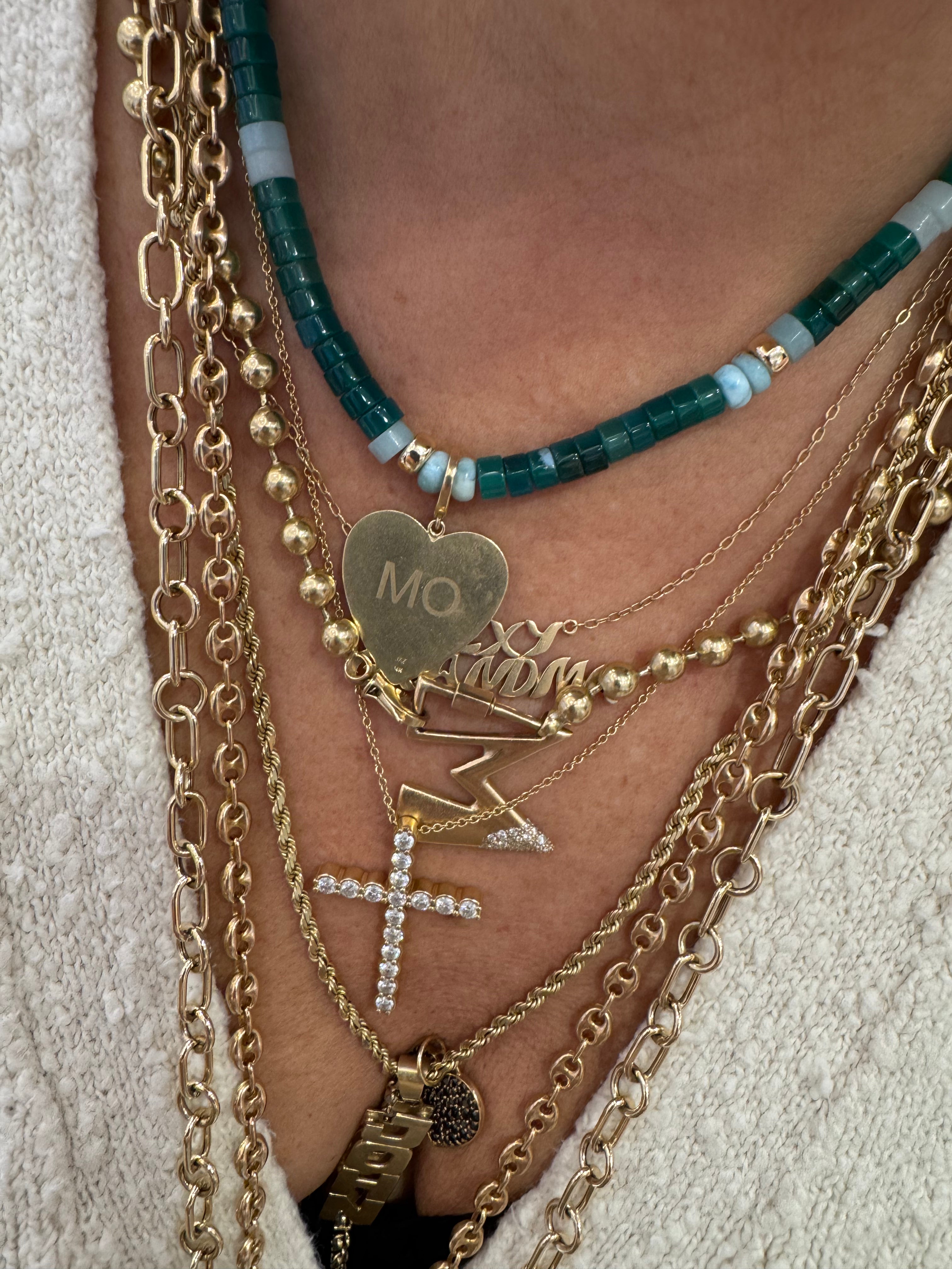 Green Agate and Larima Beaded Necklaces