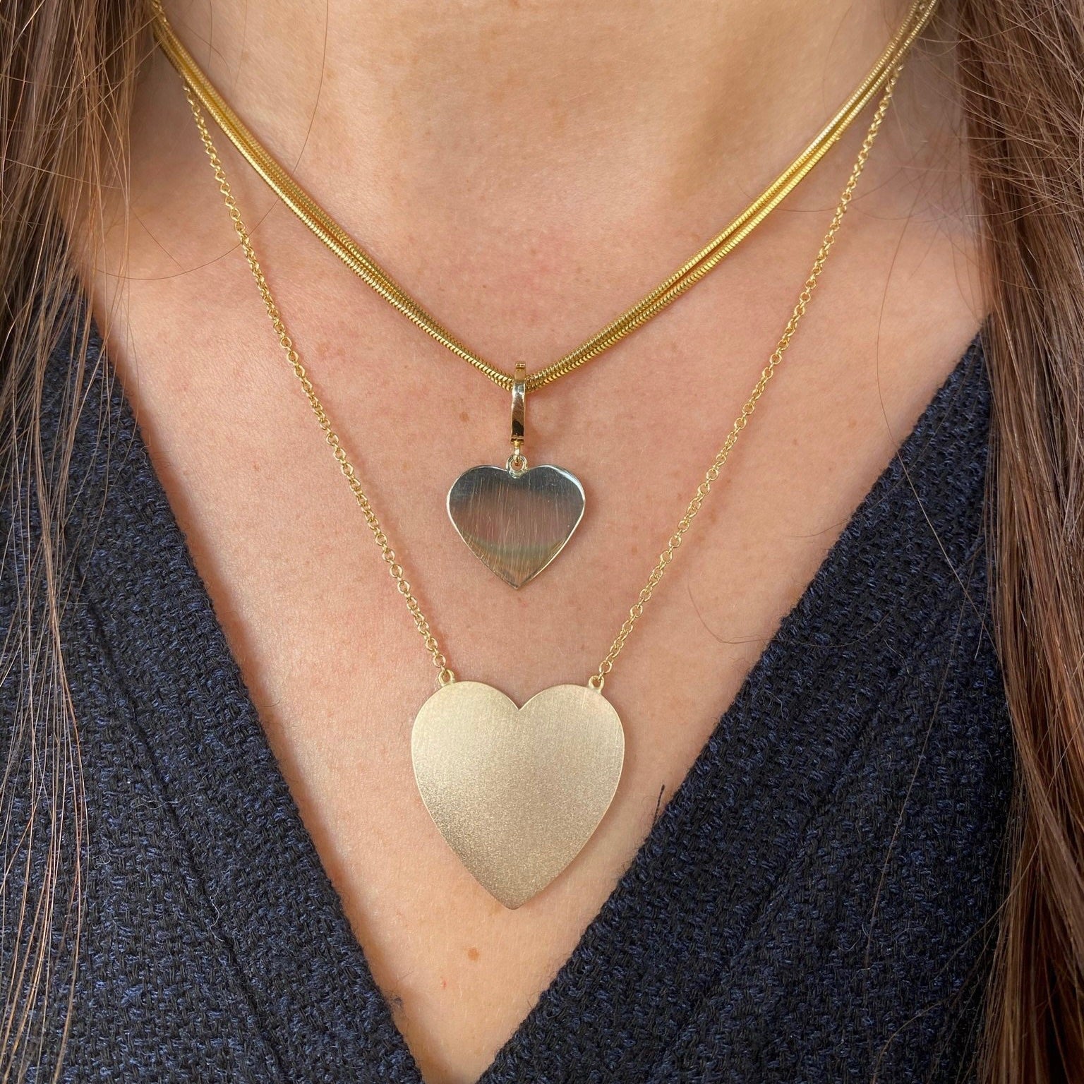 MS x SRJ Large Heart Necklace 14 Karat Gold Fine Artisan Jewelry Rose Gold 16