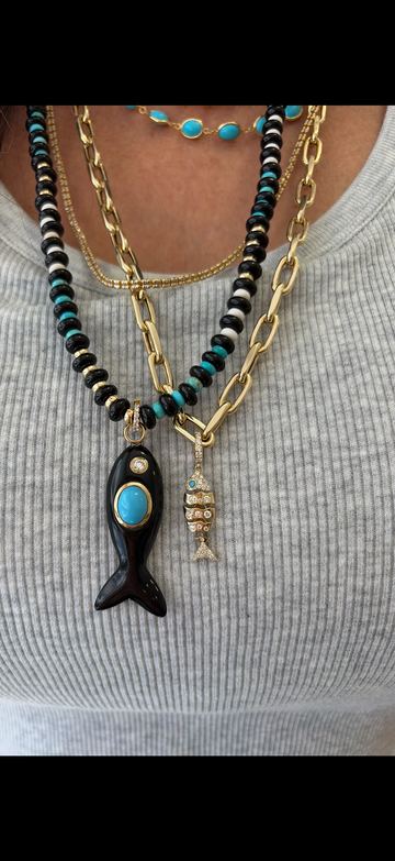 Large Black Onyx Fish Charm