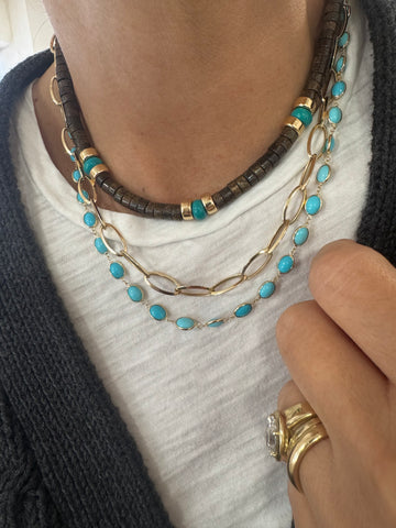 Bronzite and Turquoise Beaded Necklace