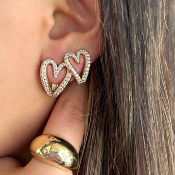 Small Diamond Open Heart Huggie Earrings