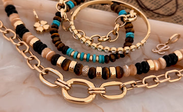 Tiger's Eye, Turquoise and 14k Gold Heishi Beaded Bracelet