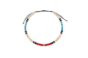 Mother of Pearl, Turquoise, Black Onyx, and Red Agate Beaded Necklace