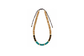8mm Heishi Mother of Pearl, Turquoise, Tiger's Eye, 14k Diamond and Gold Beaded Necklace