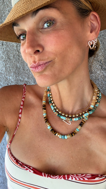 Larimar, Spiny Oyster Turquoise, and 14k Gold Beaded Necklace