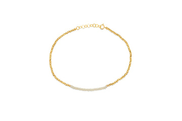 14K Gold Beaded Anklet with Pearl Center