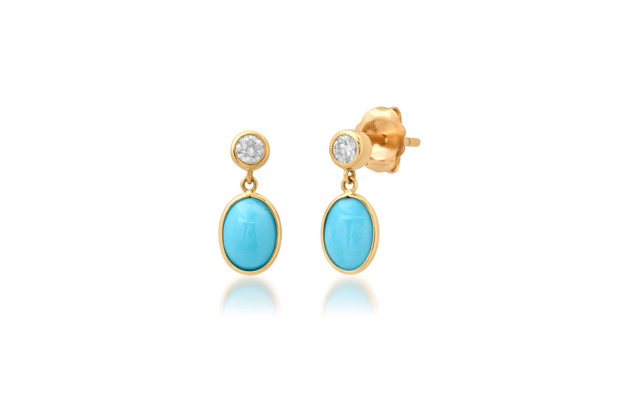 Diamond and Turquoise Dangle Stud Earrings