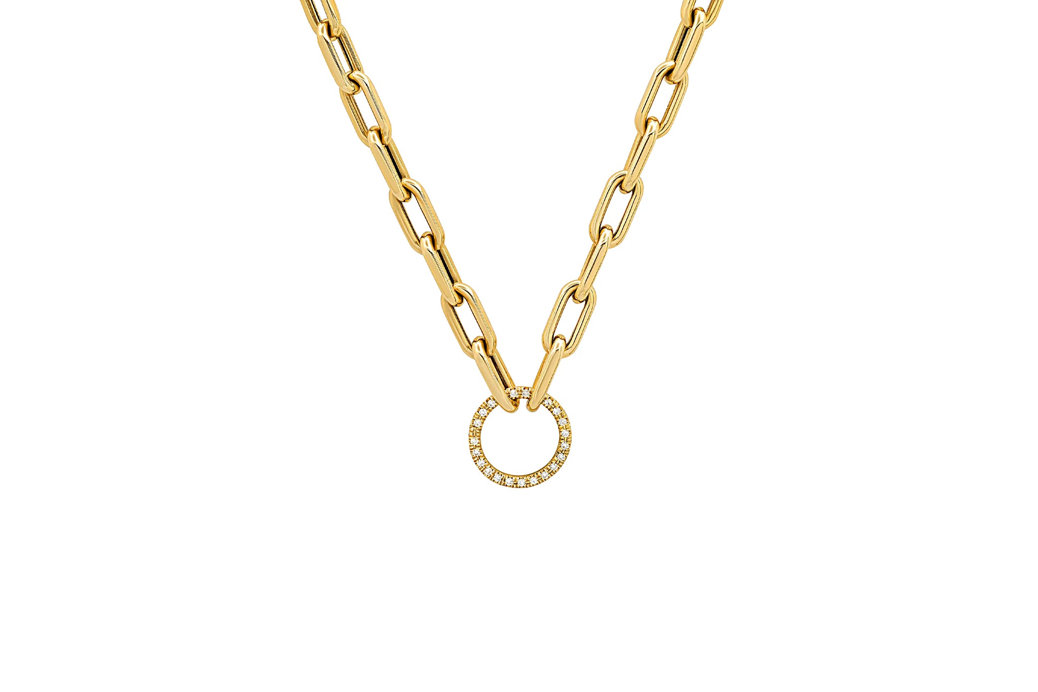 Open Link Chain Necklace with Diamond Gold Charm Ring Holder