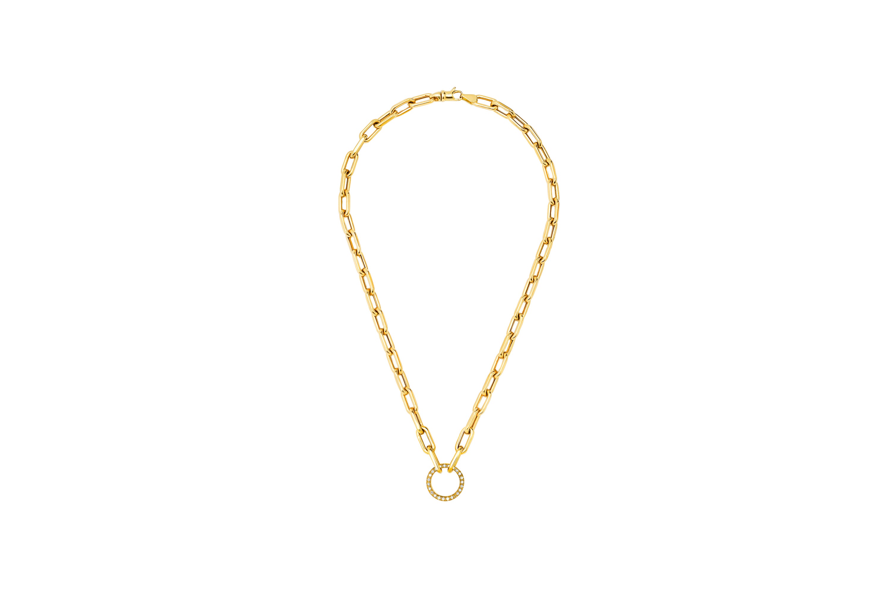 Open Link Chain Necklace with Diamond Charm Ring Holder