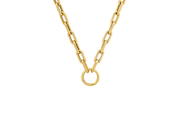 Open Link Chain Necklace with Solid Gold Charm Ring Holder