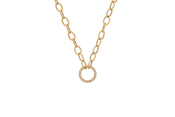 Toggle Chain Necklace with Diamond Gold Charm Ring Holder