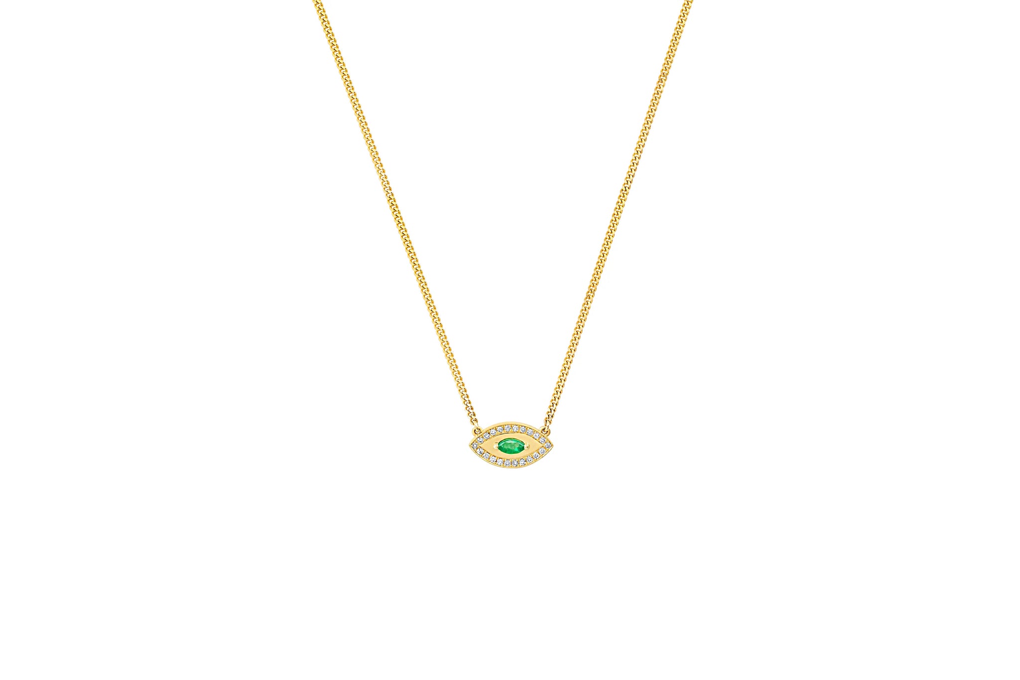 Evil Eye Necklace w/ Emerald Marquise
