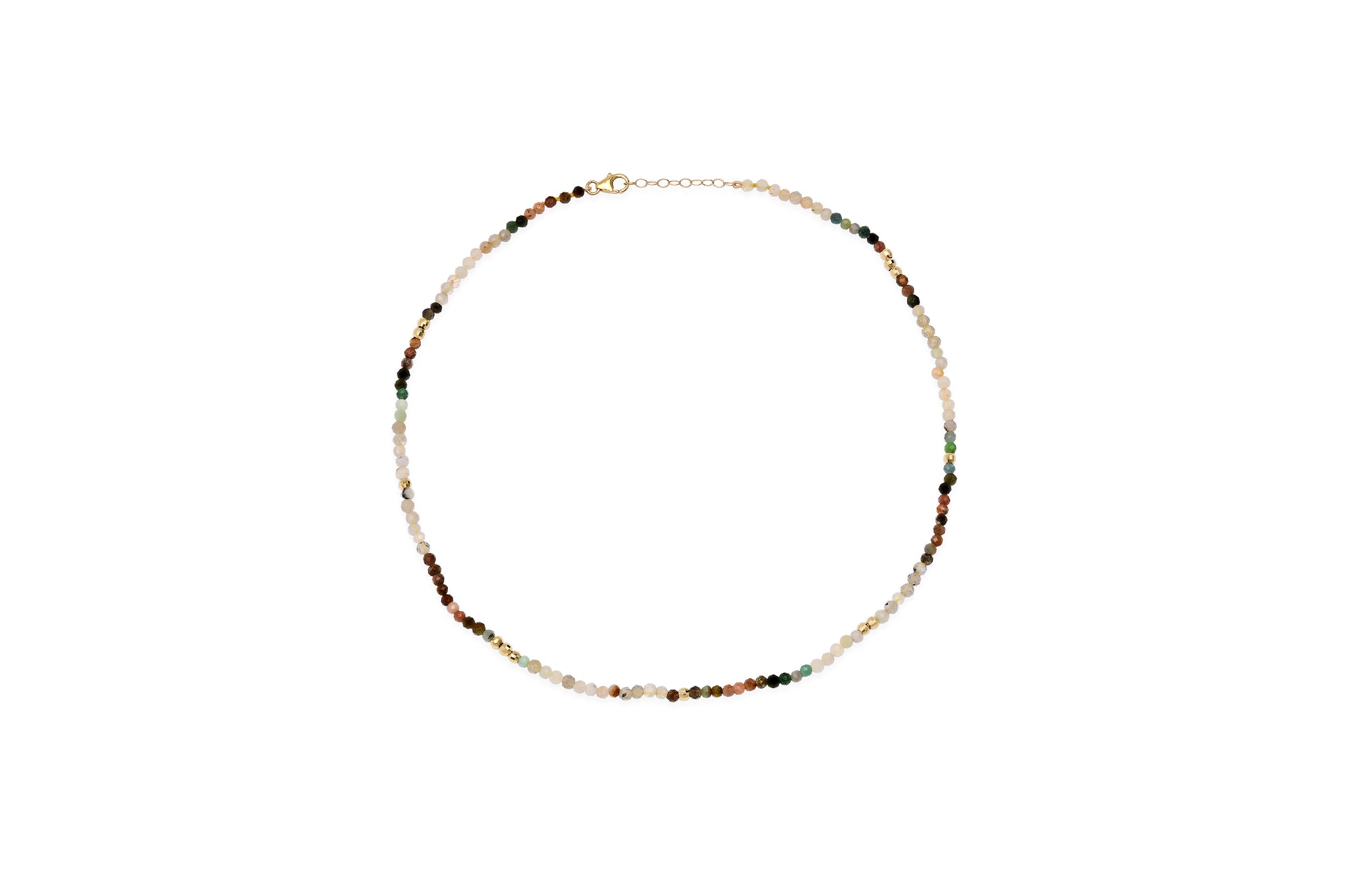 Neutral Multi-Stone and 14k Gold Beaded Necklace