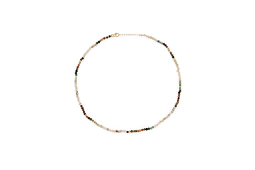 Neutral Multi-Stone and 14k Gold Beaded Necklace
