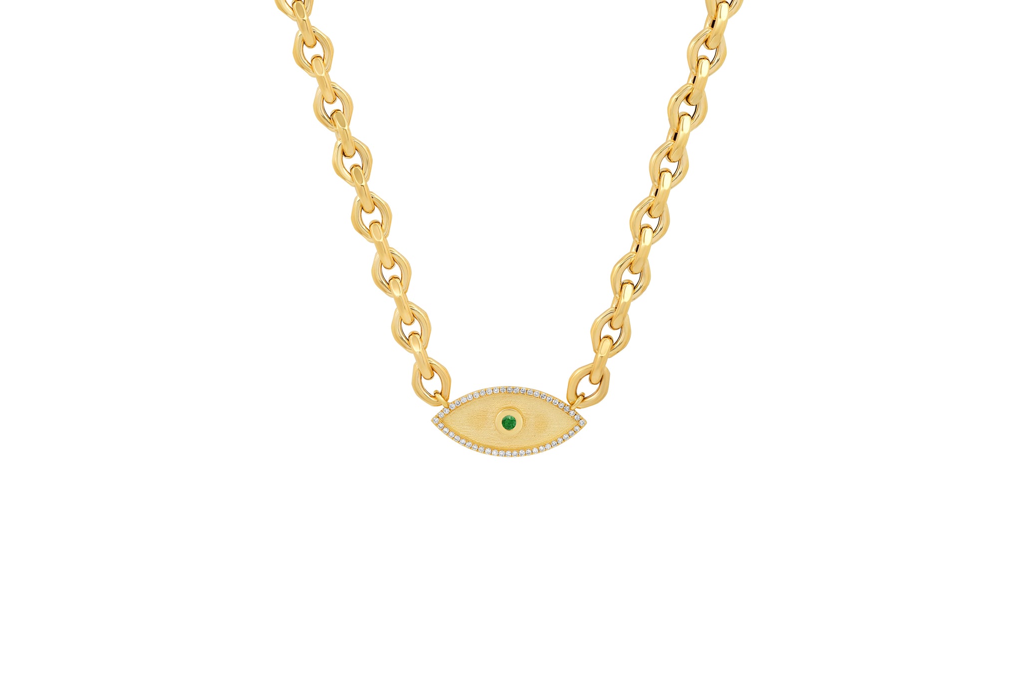 Pavé Diamond & Emerald Double Protection Necklace