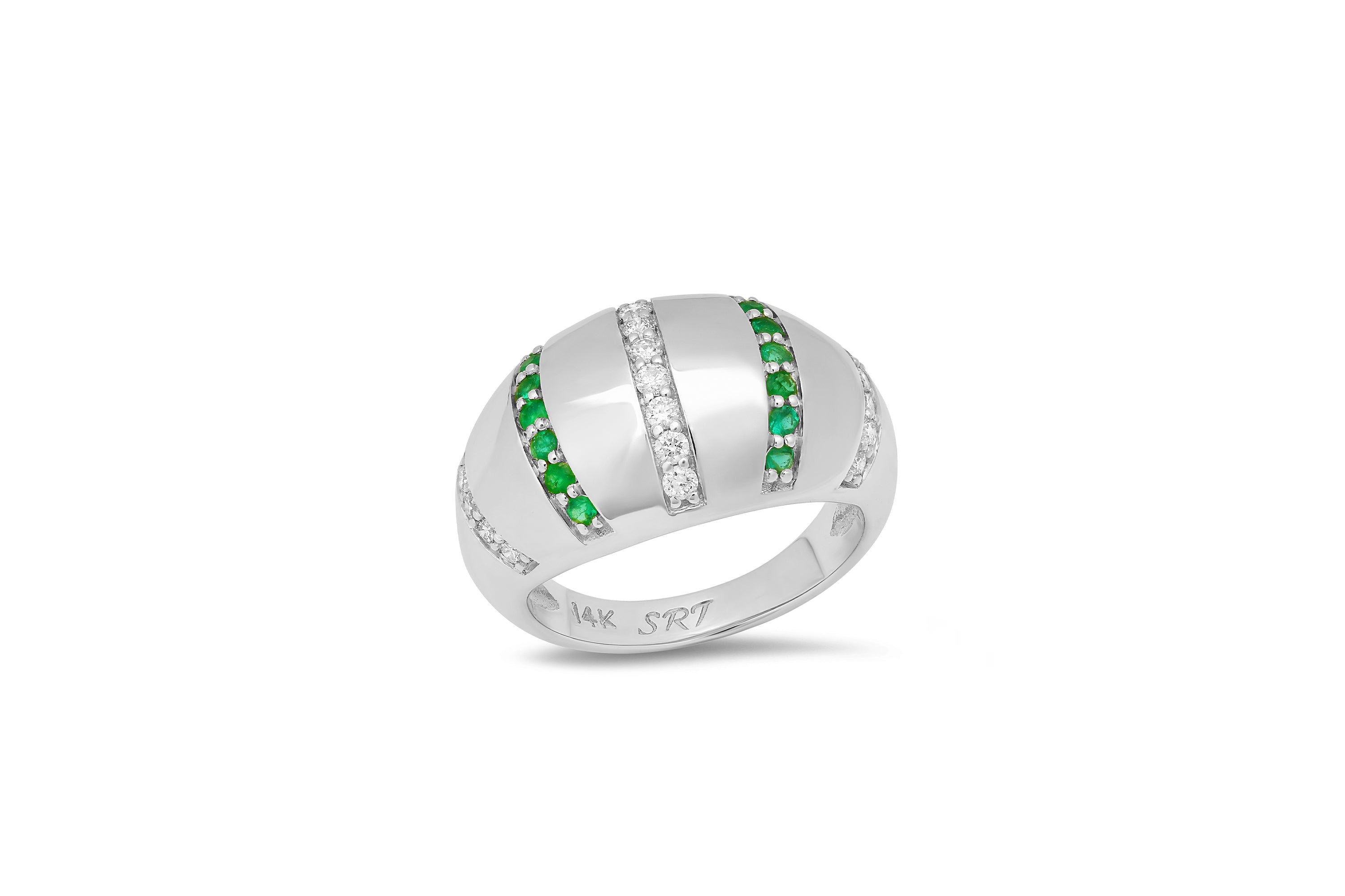 Emerald and Diamond Stripe Domed Ring