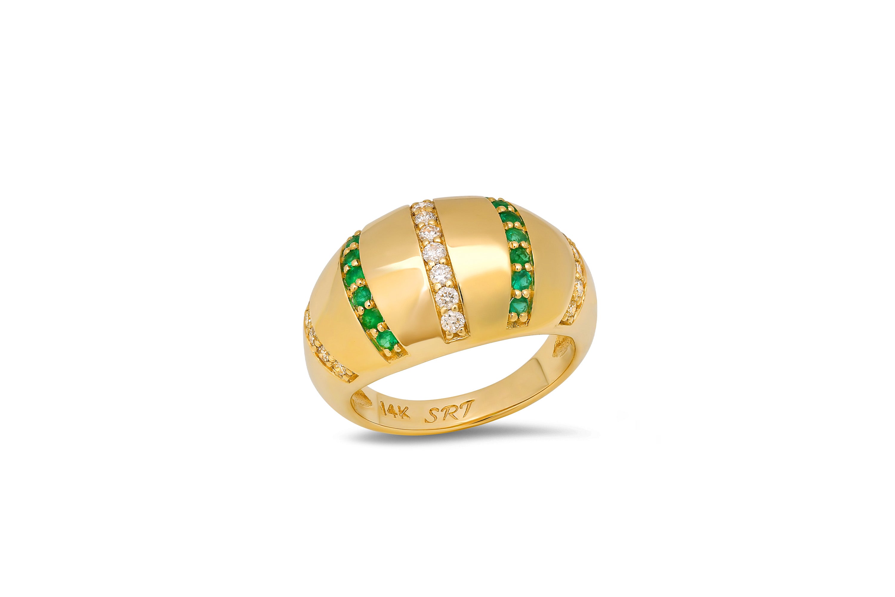 Emerald and Diamond Stripe Domed Ring