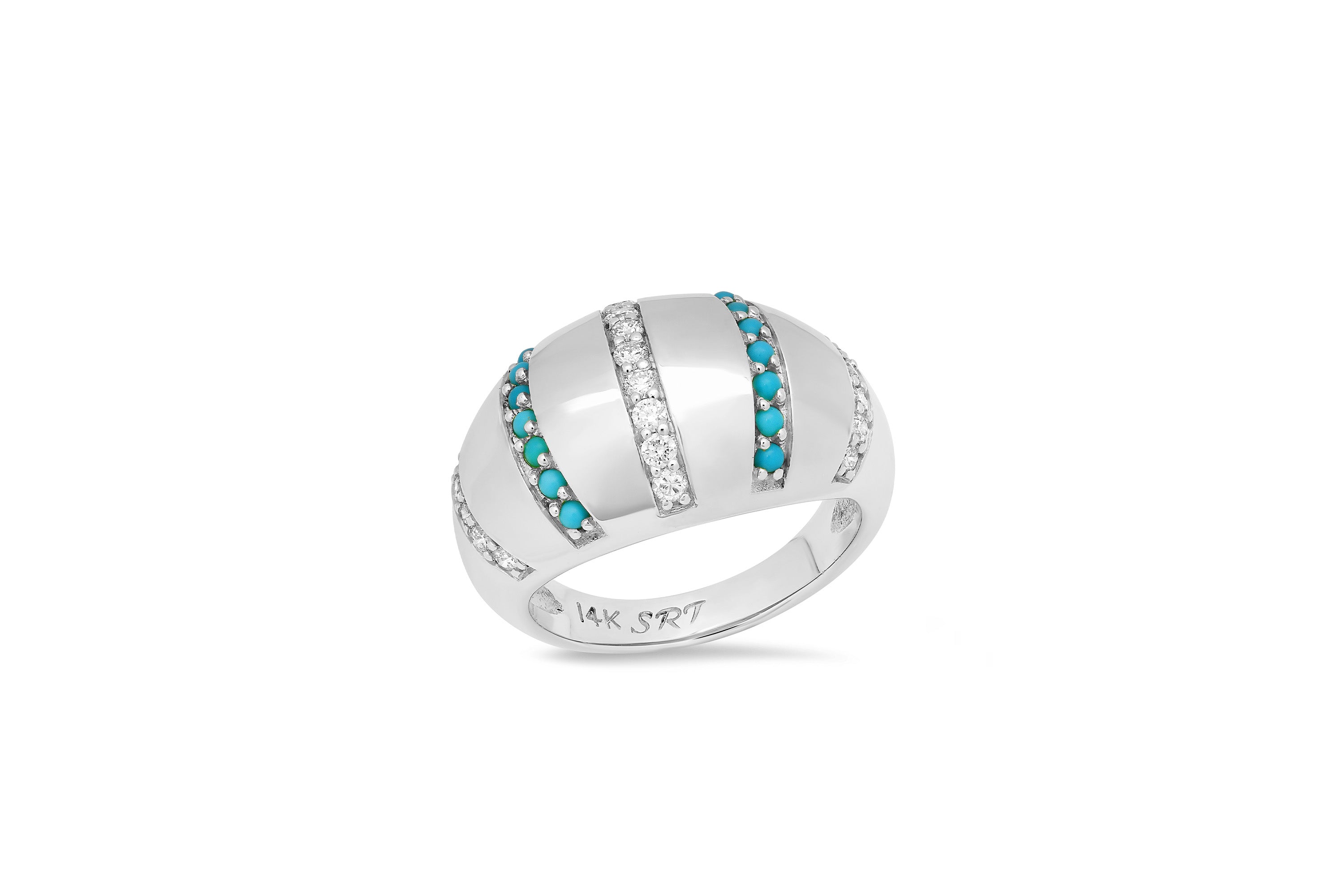 Turquoise and Diamond Stripe Domed Ring