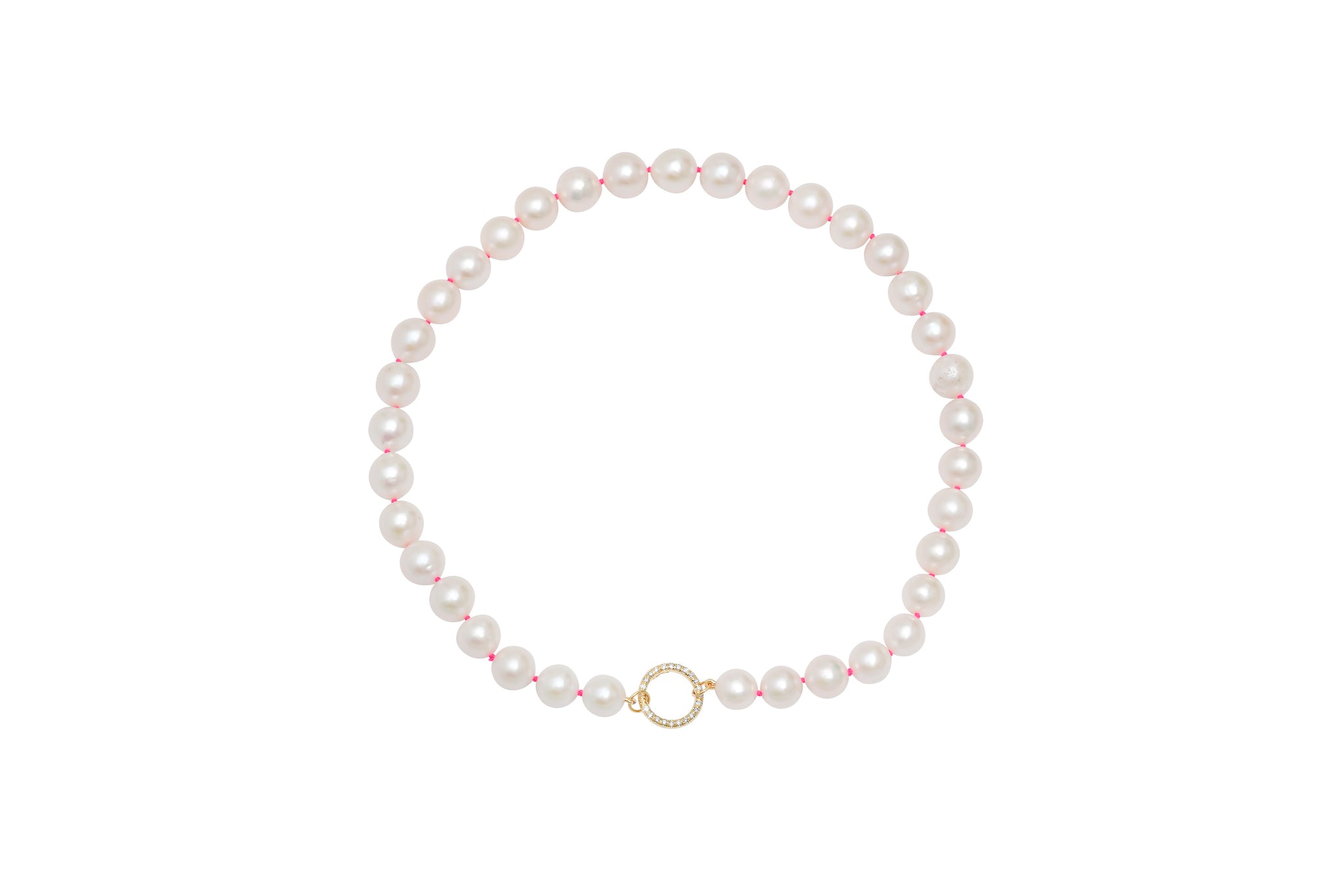 Large Pearl Necklace with Diamond Charm Ring Holder