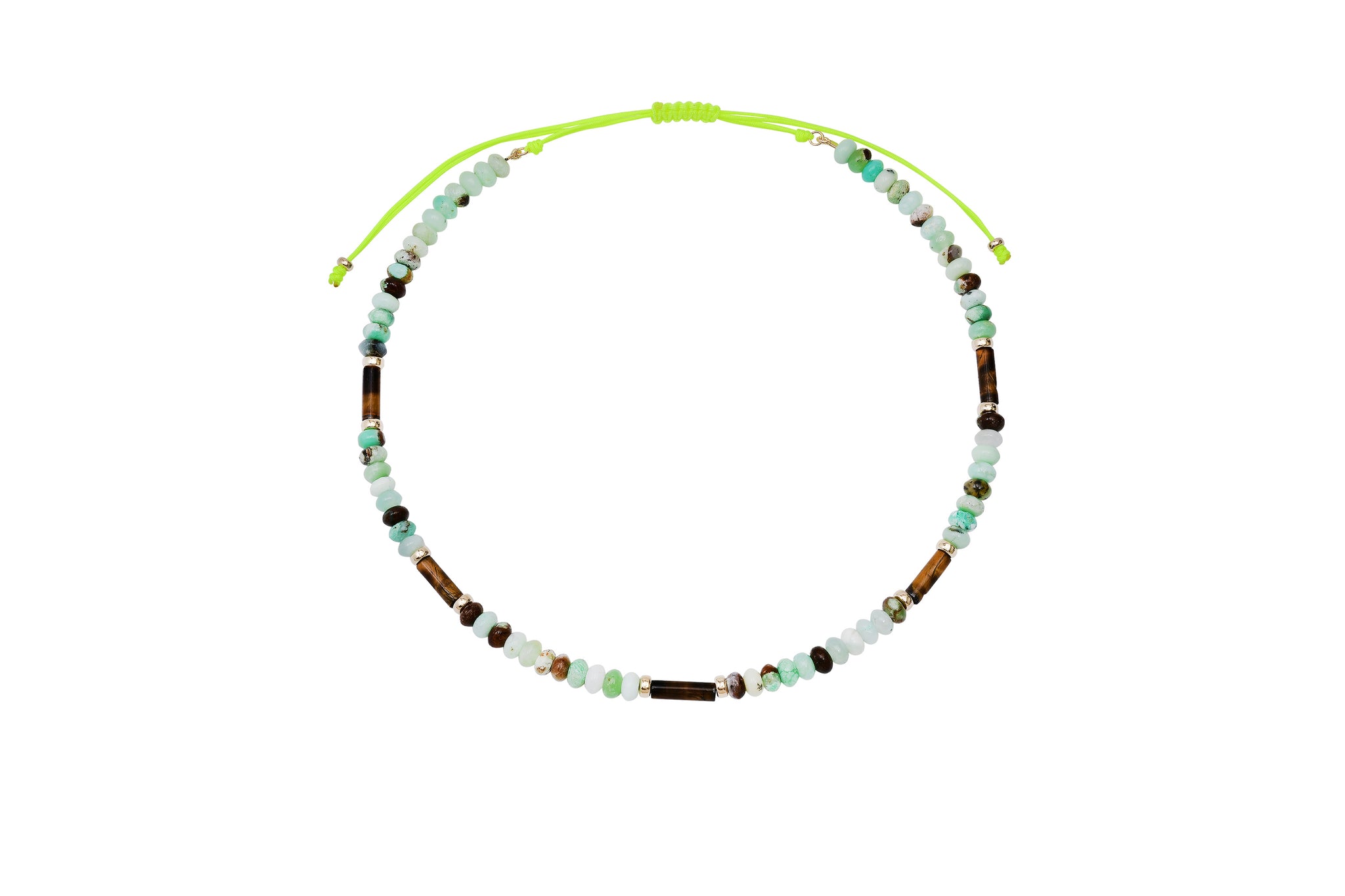 Chrysoprase, Tiger's Eye and 14k Gold Beaded Necklace