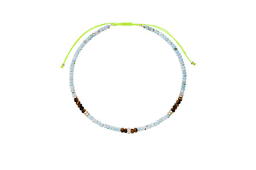 Larimar, Tigers Eye, and 14k Gold and Diamond Beaded Necklace