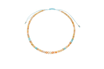 Fire Opal, Amazonite, and 14k Gold and Diamond Beaded Necklace