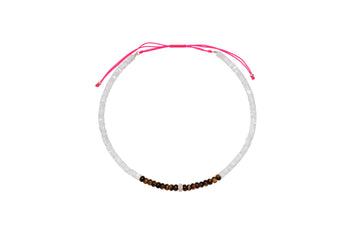 Mother of Pearl, Tiger's Eye, 14k Gold and Diamond Beaded Necklace