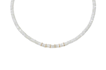 Mother of Pearl and 14k Gold and Diamond Beaded Necklace