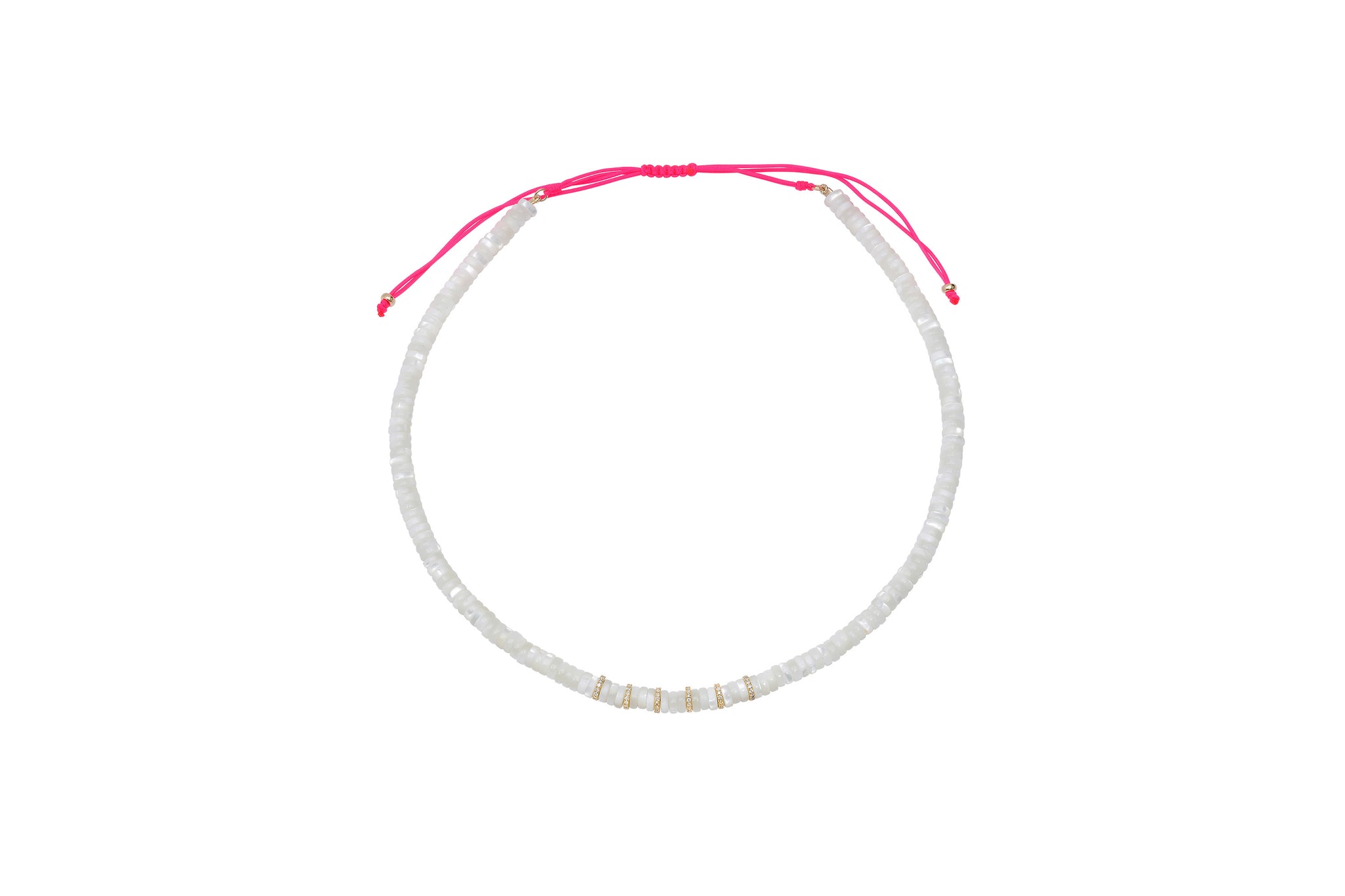 Mother of Pearl and 14k Gold and Diamond Beaded Necklace