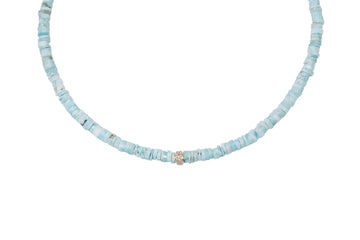 Amazonite and 14K Gold and Diamond Beaded Necklace